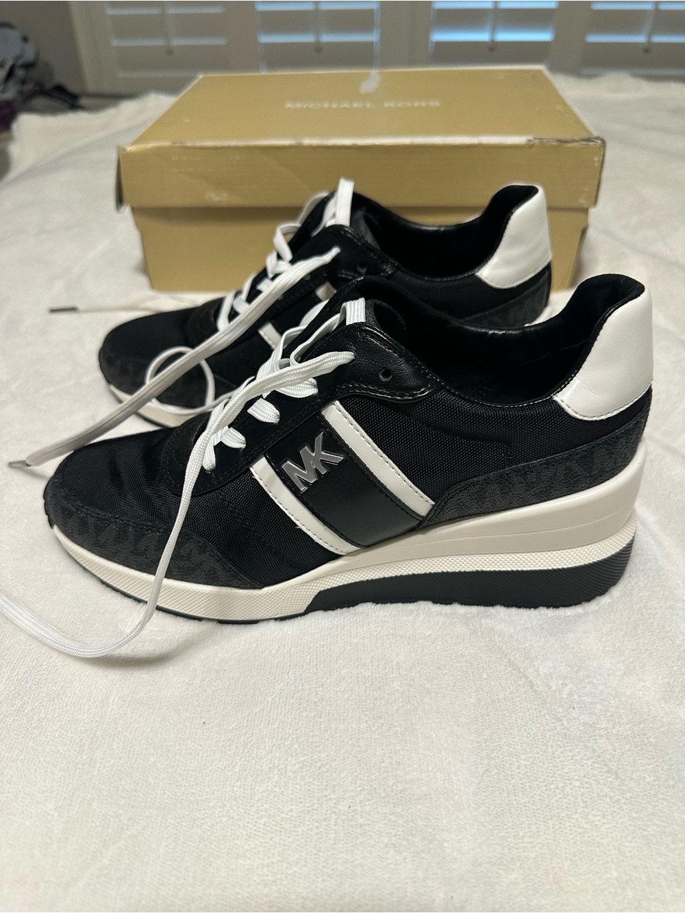 Michael Kors Black and White Platform MK Logo Sneakers